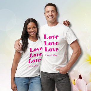 Einfache, weiße Sauberkeit 3 x Liebe Hot Pink T-Shirt