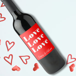 Einfache, weiße Sauberkeit 3 x Liebe Neon Red Weinetikett