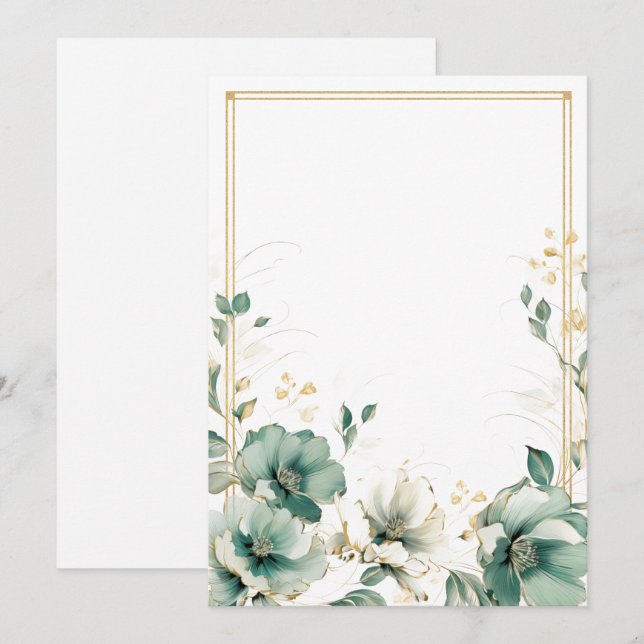 Einfache weiße, schlaue und goldene Blume Leere Einladung (Vorne/Hinten)