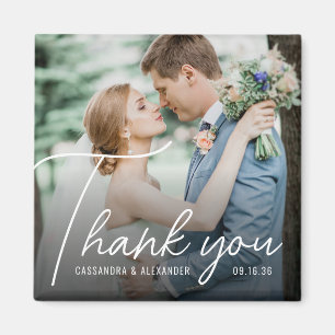 Einfache weiße Schriftart, Foto Hochzeit Danke Magnet