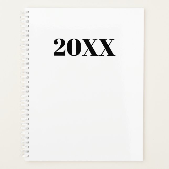 Einfache weiße schwarze moderne Typografie Jahr Mo Planer (Vorderseite)