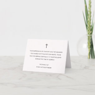 Einfache weiße Trauerbestätigung mit Kreuz Dankeskarte