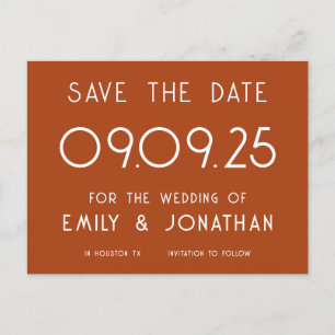 Einfache weiße Typografie Terracotta Wedding Ankündigungspostkarte