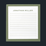Einfache, weiße, typografische Bezeichnung Notizblock<br><div class="desc">Berufliches Notizblock mit minimalistischem Design in einer olivgrün-weißen Farbpalette. Einfache Einmaligkeit und Name auf einem einfachen,  weißen Hintergrund,  gerahmt durch einen oliven Rahmen. Personalisieren Sie die Eingabe mit den angegebenen Feldern,  oder wenden Sie sich mit der Schaltfläche 'Nachricht' an den Designer,  um Hilfe zu erhalten.</div>