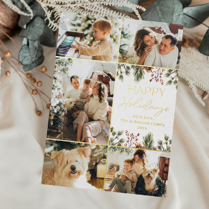 Einfache weiße und goldene Foto-Weihnachtskarte Folieneinladung