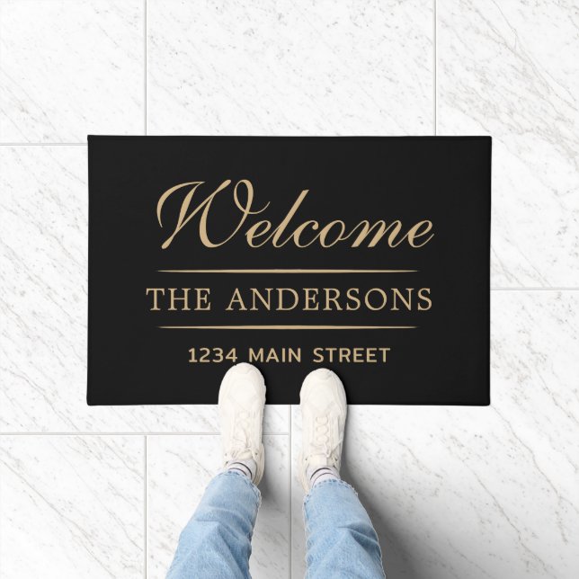 Einfache Welcome Black und Tan Personalisierte Fam Fußmatte (Indoor)