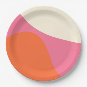 Einfache Wellen 4 in Pink, Orange und Creme Pappteller