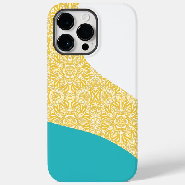 Einfache Wellen - Blumenmuster Türkis und Gelb Case-Mate iPhone 14 Pro Max Hülle (Rückseite)