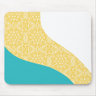 Einfache Wellen - Blumenmuster Türkis und Gelb Mousepad