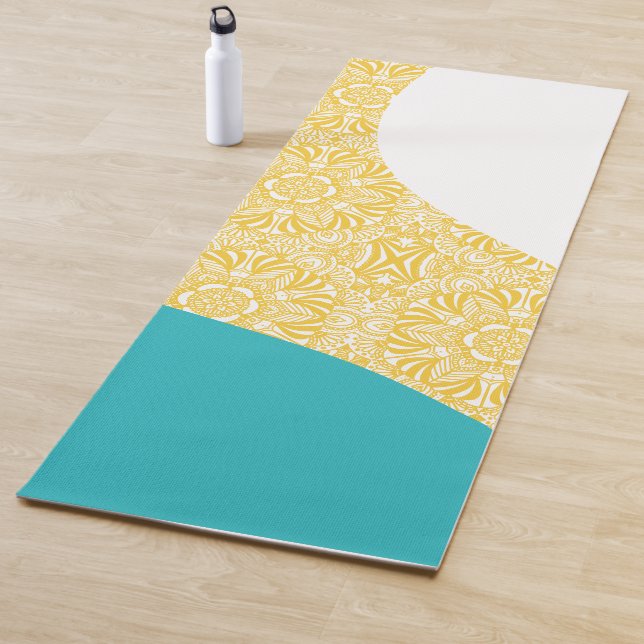 Einfache Wellen - Blumenmuster Türkis und Gelb Yogamatte (Beispiel)