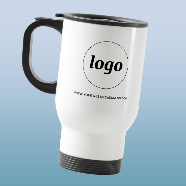 Einfache Werbung für Logos und Texte Reisebecher (Simple logo with custom text business branding promotional travel mug)