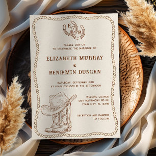Einfache Western-Horseshoe-Monogram-Hochzeit Einladung