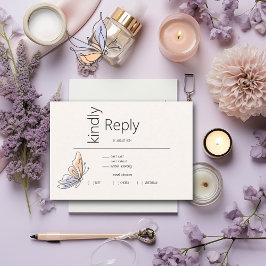 Einfache Whimsical Butterfly Coral und Violet RSVP Karte