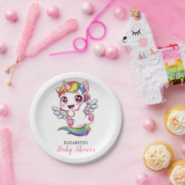 Einfache Whimsical Unicorn Kinderdusche Pappteller