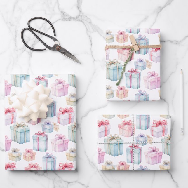 Einfache Whimsikfarbene Niedliche Pastelgeschenke Geschenkpapier Set (Vorderseite)