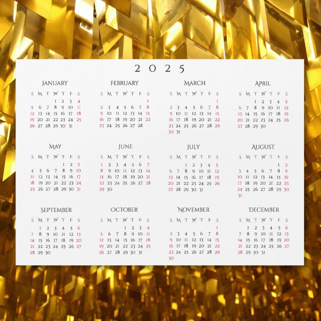 Einfache White 2025 Yearly Full Year Calendar Magn Magnetkarte (Simple White 2025 Yearly Full Year Calendar Magnet)