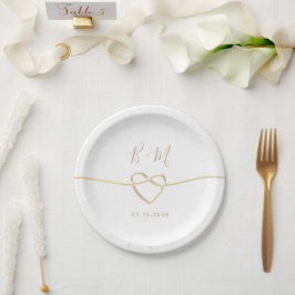 Einfache White and Gold Monogram Wedding Pappteller