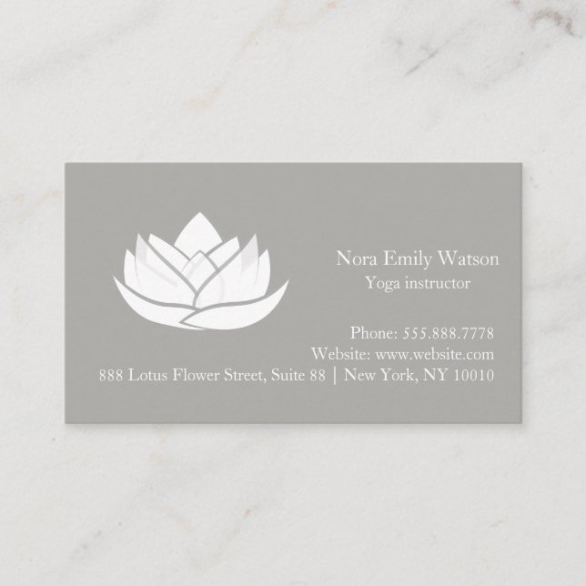 Einfache White and Gray Lotus Blume Business Card Visitenkarte (Vorderseite)