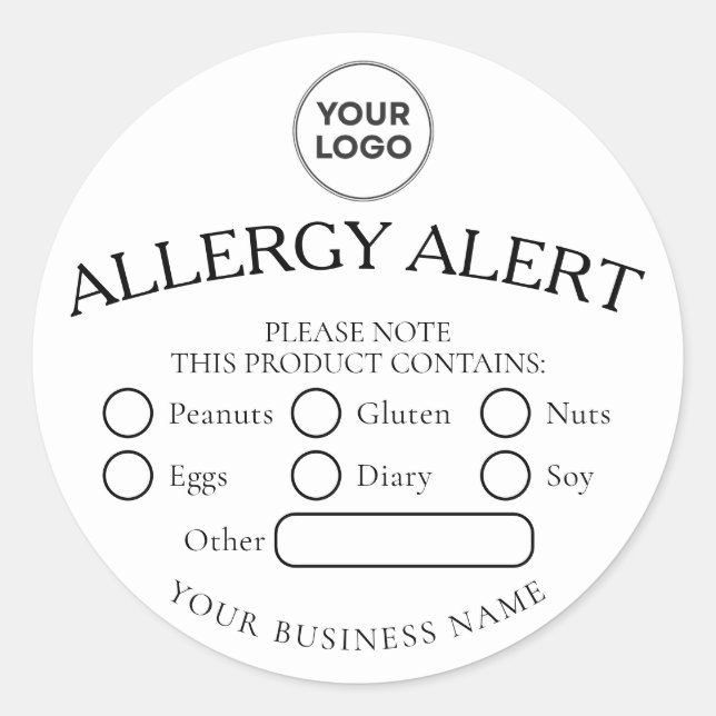 Einfache White Black Allergy Alert-Aufkleber Runder Aufkleber (Vorderseite)