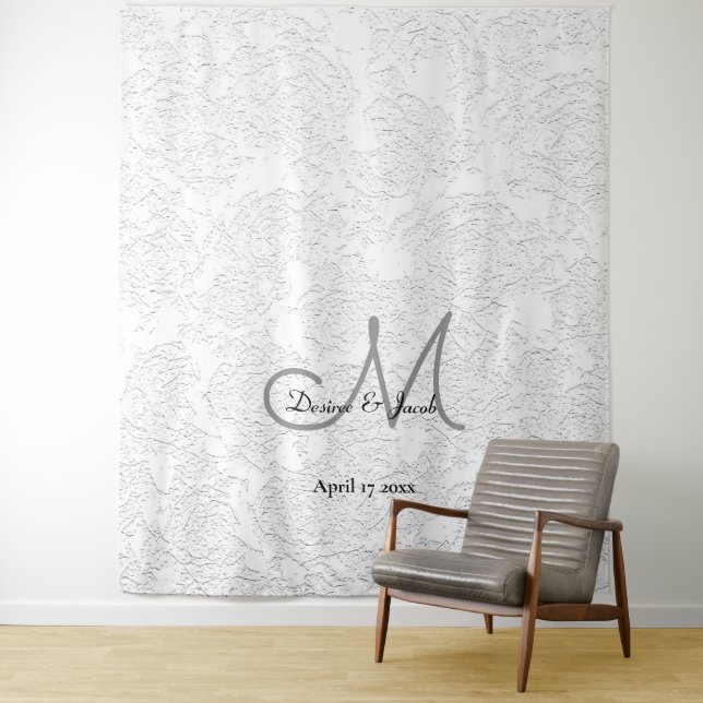 Einfache White Elegant Monogram Wedding Foto Booth Wandteppich (Beispiel)