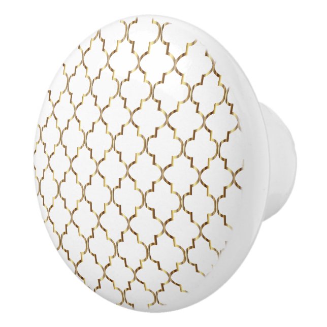 Einfache White & Gold Quatrefolie Keramikknauf (Rechts)