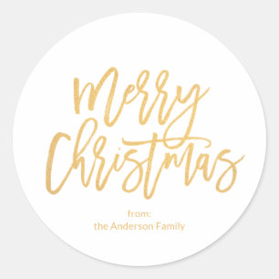 Einfache White Gold Script Frohe Weihnachten Runder Aufkleber