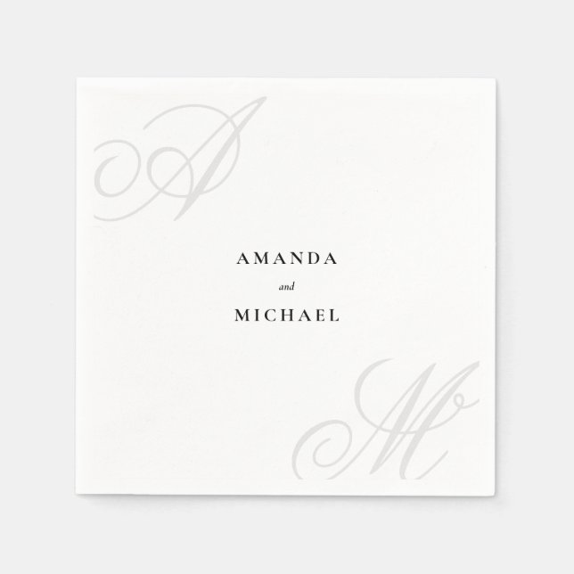 Einfache White Modern Edge-Elegante Monogram-Hochz Serviette (Vorderseite)