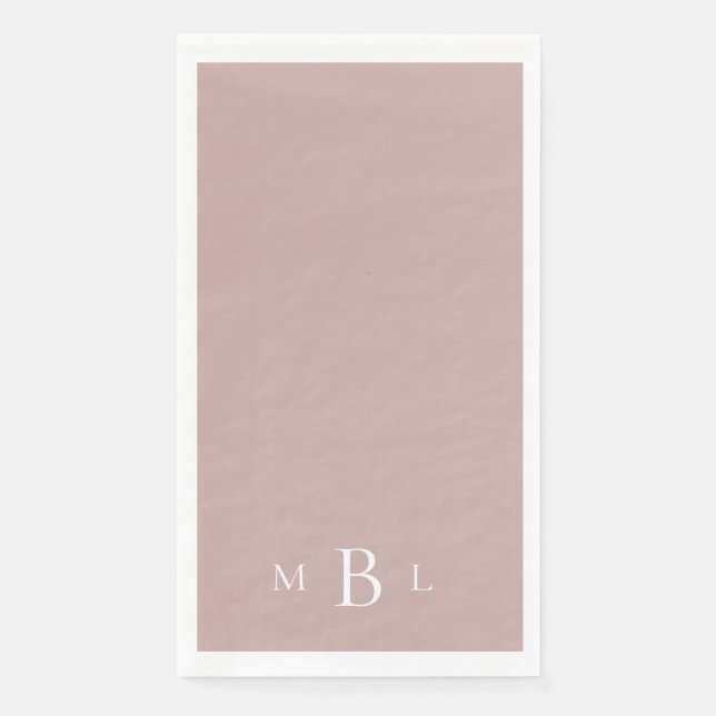 Einfache White Monogram Dusty Rose Wedding Serviette (Vorderseite)