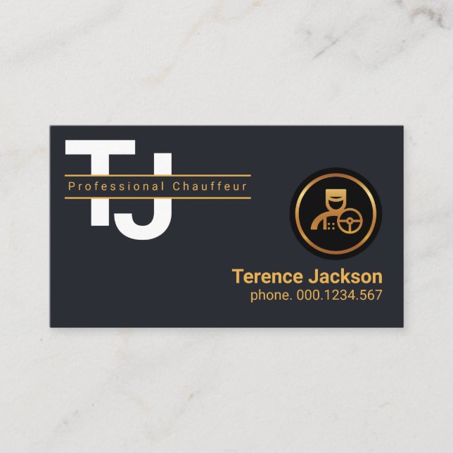 Einfache White Monogram Letters Gold Chauffeur Visitenkarte (Vorderseite)