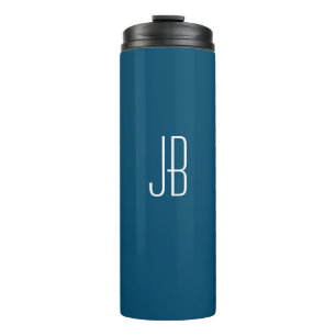 Einfache White Monogram oder Name auf Ocean Blue Thermosbecher