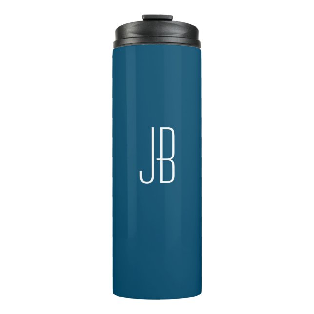 Einfache White Monogram oder Name auf Ocean Blue Thermosbecher (Vorderseite)