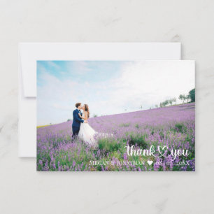 Einfache White Script (Herz) Hochzeitsschrift Foto Dankeskarte