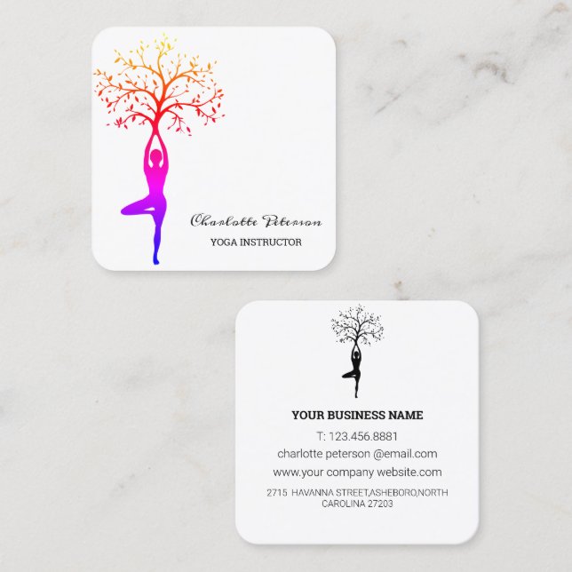 Einfache White Yoga Instructor Business Card Quadratische Visitenkarte (Vorne/Hinten)