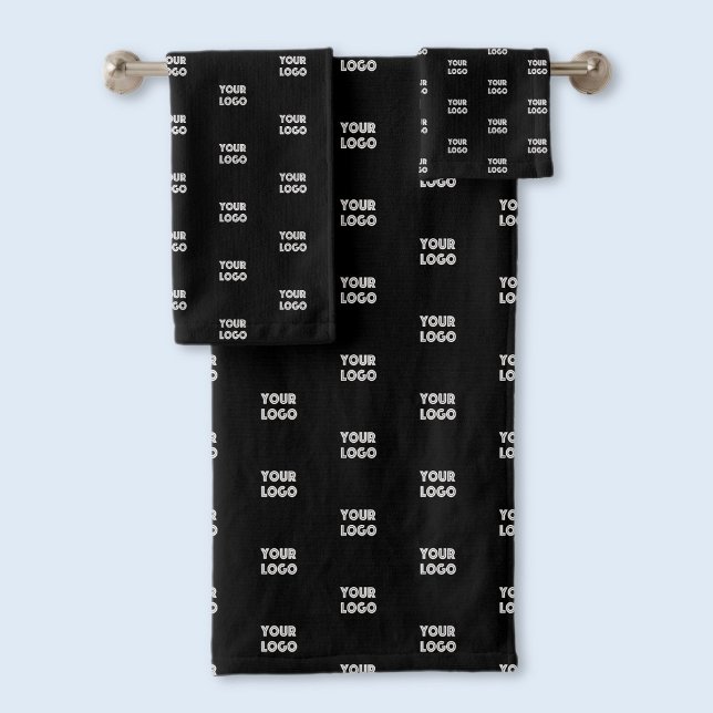 Einfache Wiederholung des Logos | Schwarz Badhandtuch Set (Von Creator hochgeladen)