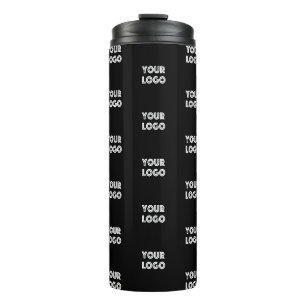 Einfache Wiederholung des Logos   Schwarz Thermosbecher