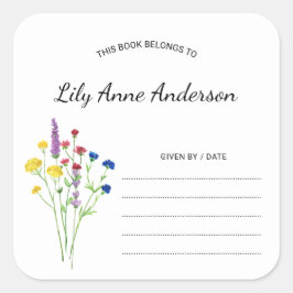 Einfache Wildblume Baby Dusche Buchzeichen Aufkleb Quadratischer Aufkleber