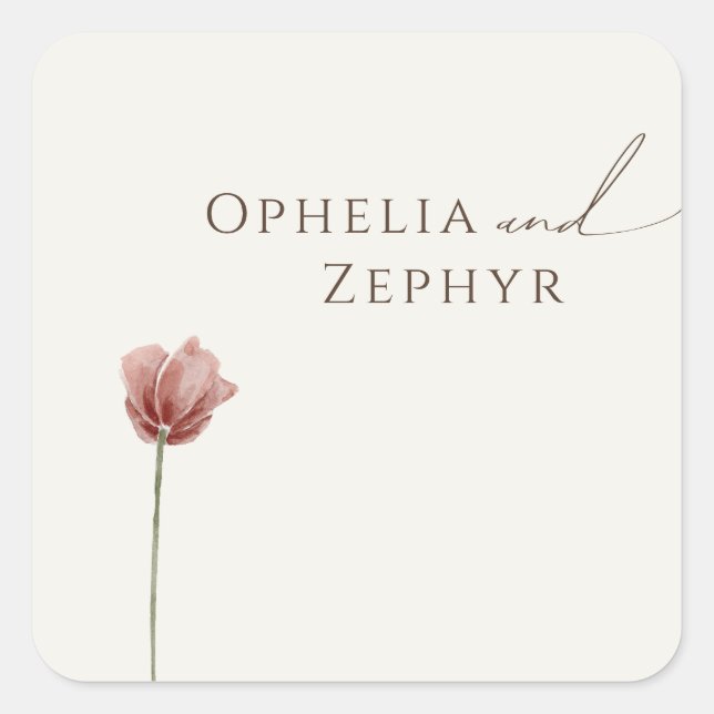 Einfache Wildblume | Beige Hochzeiten Umschlag Auf Quadratischer Aufkleber (Vorderseite)