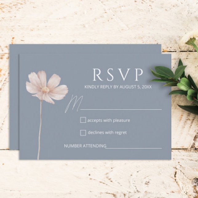Einfache Wildblume Boho | Dusty Blue Wedding RSVP Karte (Von Creator hochgeladen)