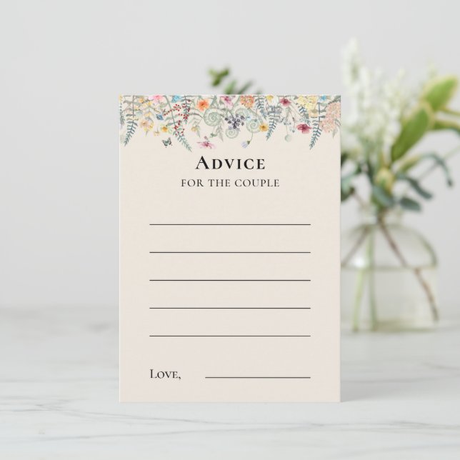 Einfache Wildblume Fern Beige Hochzeitsratenkarte Hinweiskarte (Stehend Vorderseite)