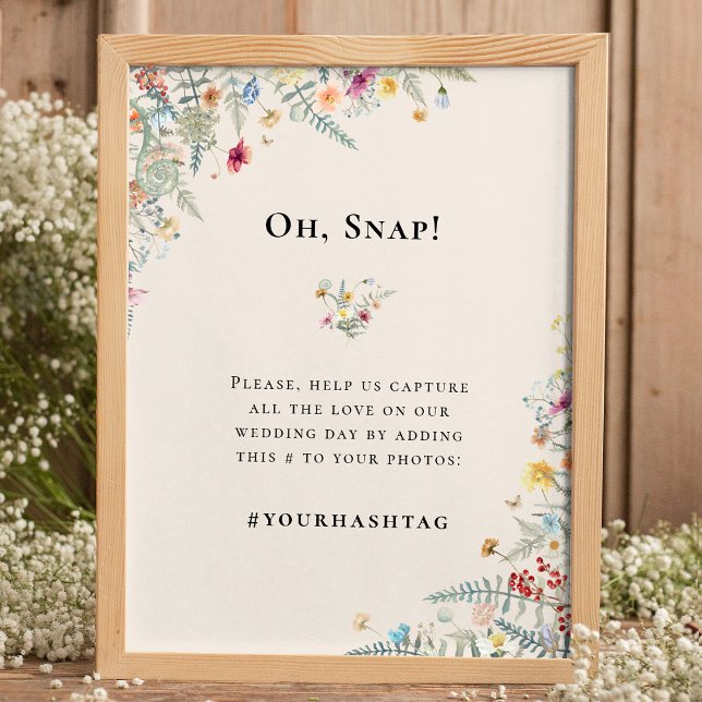 Einfache Wildblume Fern Beige Wedding Hashtag Poster (Von Creator hochgeladen)