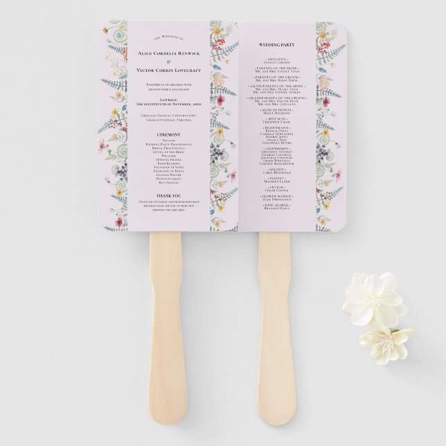 Einfache Wildblume Fern Lavender Hochzeitsprogramm Fächer (Vorne und Hinten)