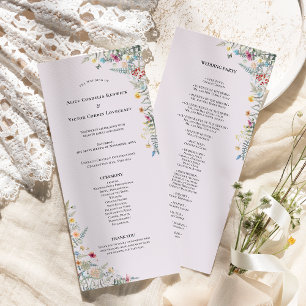 Einfache Wildblume Fern Lavender Wedding Flat Programm