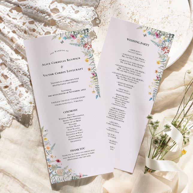 Einfache Wildblume Fern Lavender Wedding Flat Programm (Von Creator hochgeladen)