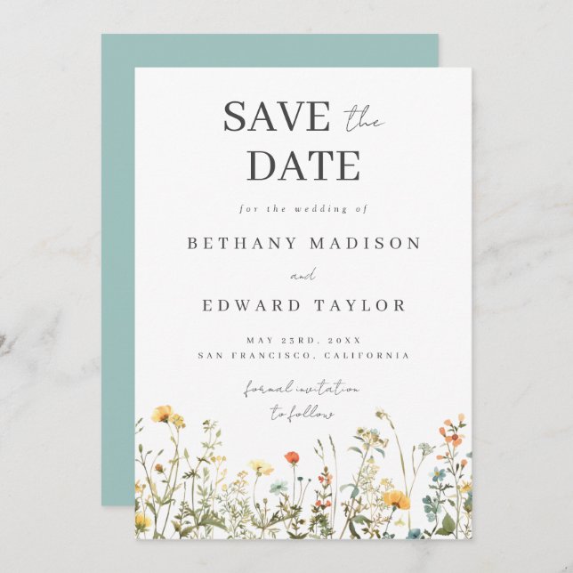 Einfache Wildblume Hochzeit speichern das Datum Save The Date (Vorne/Hinten)