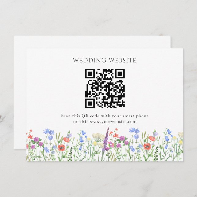 Einfache Wildblume QR Code Hochzeit Begleitkarte (Vorne/Hinten)