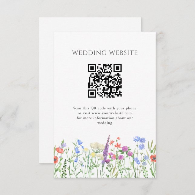 Einfache Wildblume QR Code Hochzeit Begleitkarte (Vorne/Hinten)