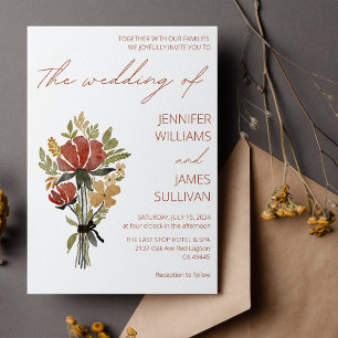Einfache Wildblume Terracotta Wedding Einladung