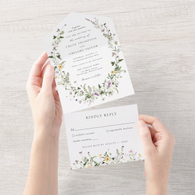 Einfache Wildblume Wreath-Hochzeit  All In One Einladung (Abreißen)