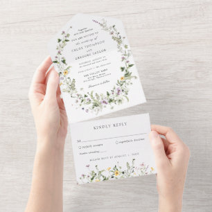 Einfache Wildblume Wreath-Hochzeit  All In One Einladung