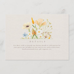 Einfache Wildblumen Botanische Hochzeitdetails Begleitkarte